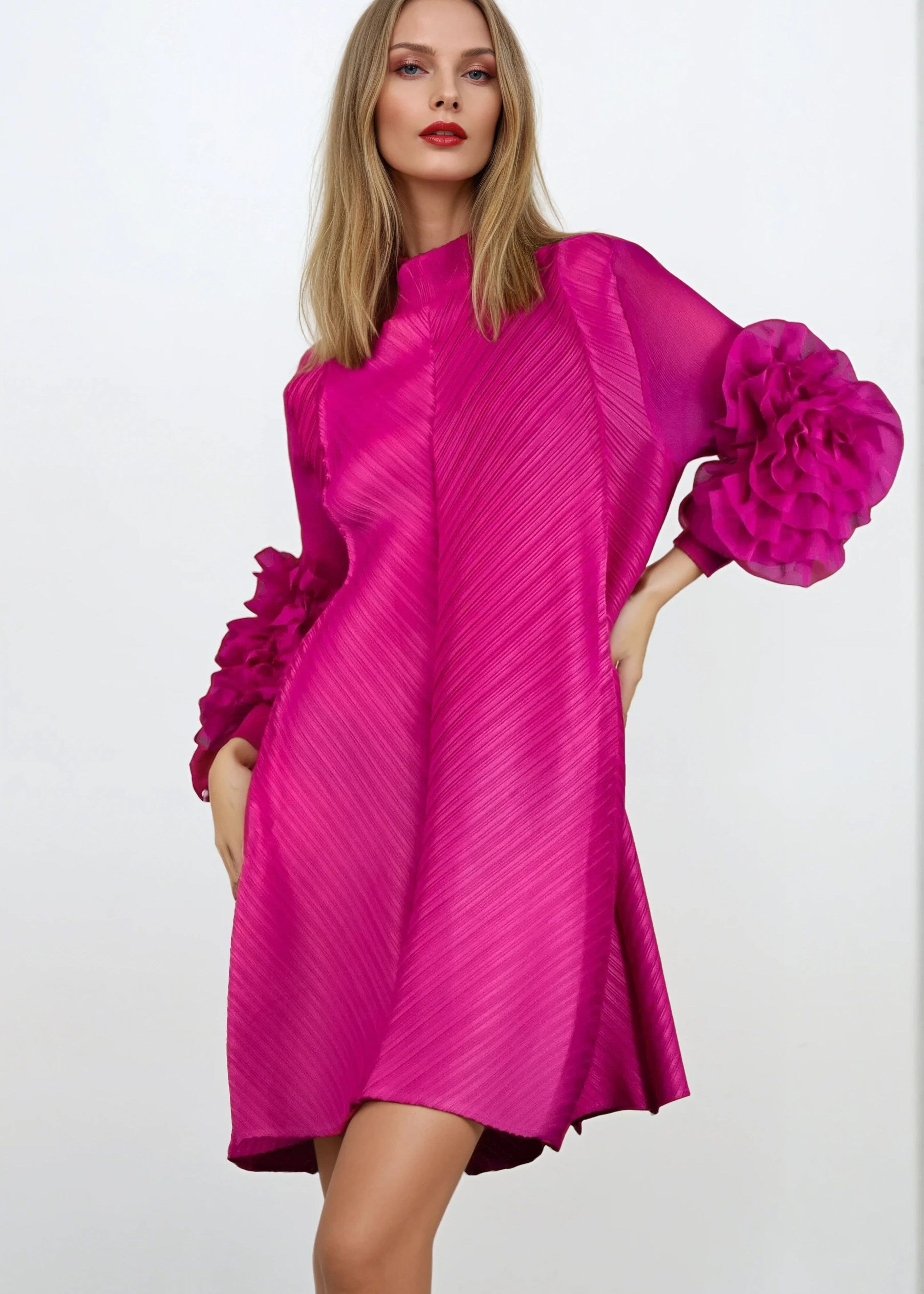 Petal Sleeve Mock Neck Dress - Kate Hewko Petal Sleeve Mock Neck Dress - Kate Hewko