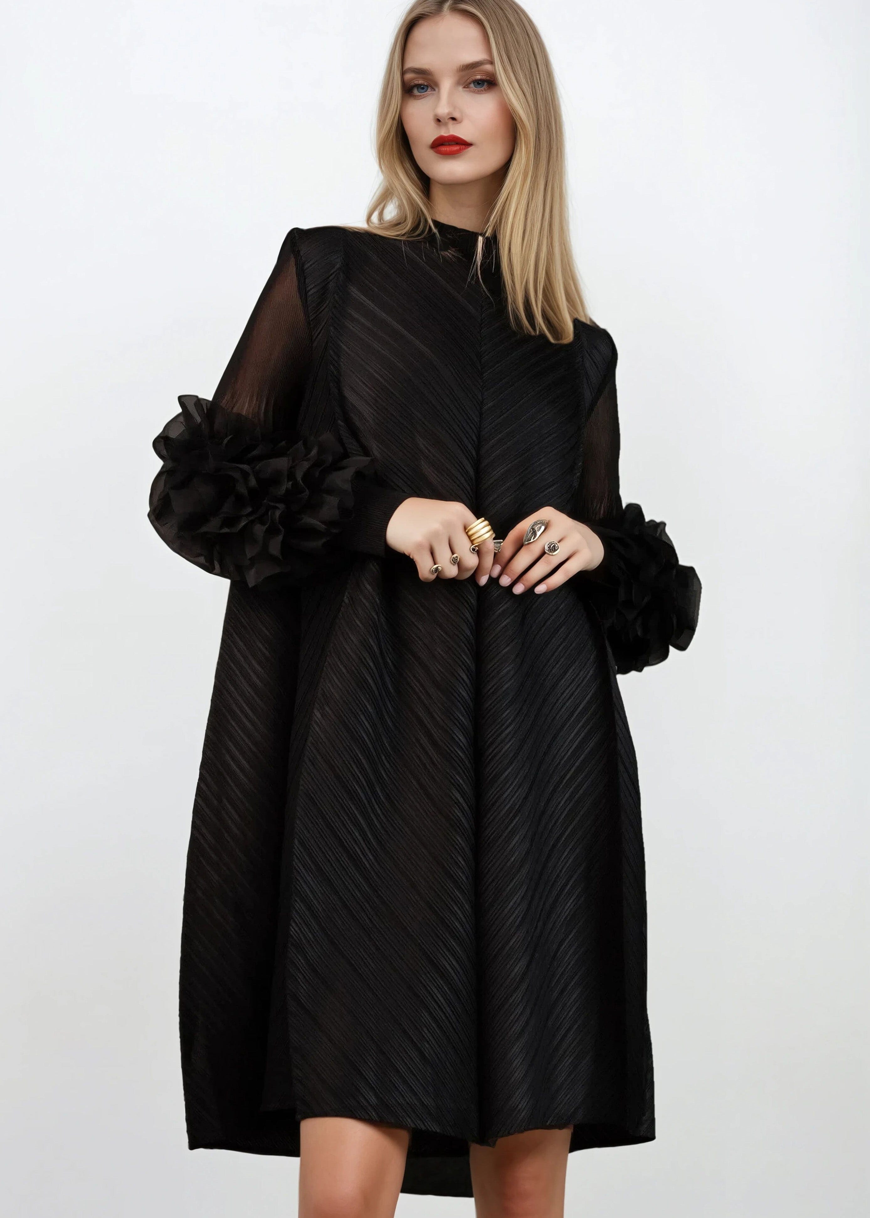 Petal Sleeve Mock Neck Dress