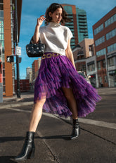 Plaid High Low Ruffle Tulle Skirt Skirts Kate Hewko One Size Purple 