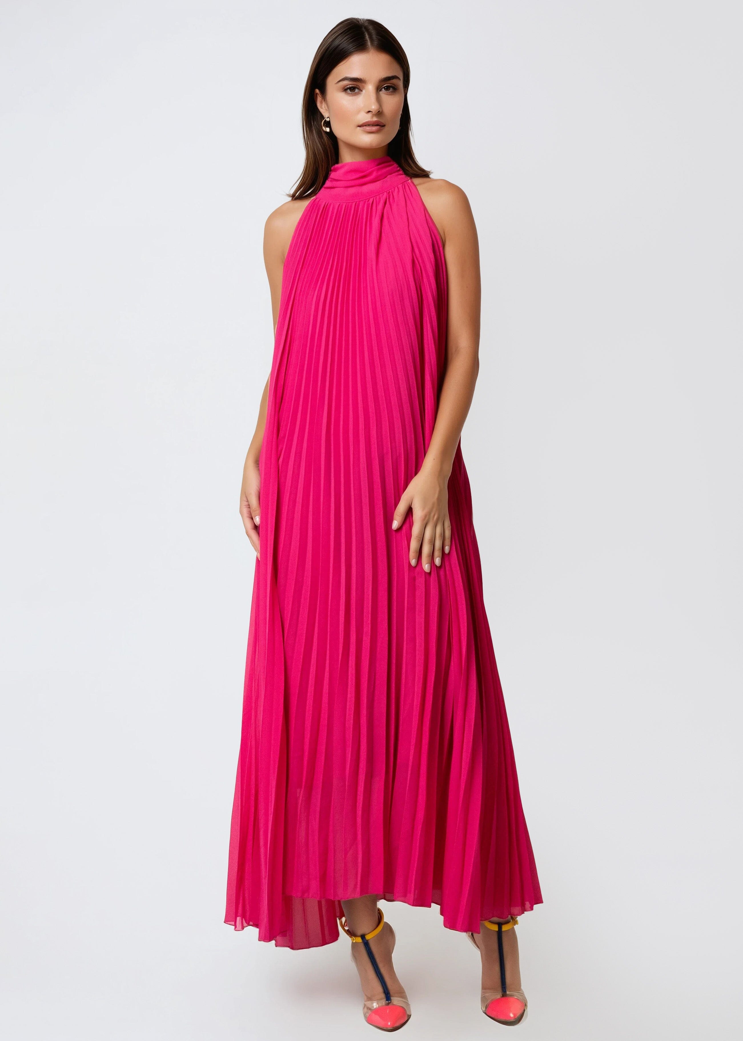 halter pleated dress Pleated Halter Maxi Dress
