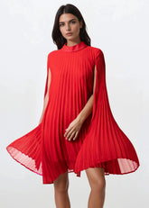 Pleated Mock Neck Cape Dress Dresses Kate Hewko 