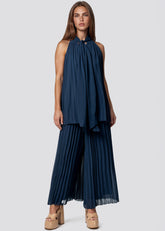 Pleated Neck Tie Pant Set Two Piece Sets Kate Hewko 