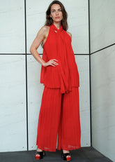 Pleated Neck Tie Pant Set Two Piece Sets Kate Hewko 