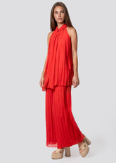 Pleated Neck Tie Pant Set Two Piece Sets Kate Hewko 