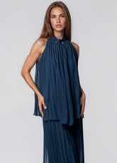 Pleated Neck Tie Pant Set Two Piece Sets Kate Hewko 