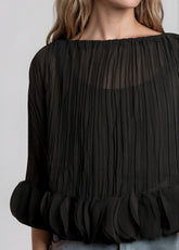 Pleated Petal Hem Long Sleeve Blouse Blouses Kate Hewko 