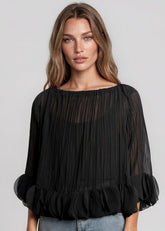 Pleated Petal Hem Long Sleeve Blouse Blouses Kate Hewko 