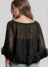 Pleated Petal Hem Long Sleeve Blouse Blouses Kate Hewko 