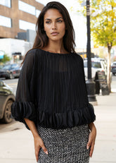 Pleated Petal Hem Long Sleeve Blouse Blouses Kate Hewko 