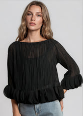 Pleated Petal Hem Long Sleeve Blouse Blouses Kate Hewko 