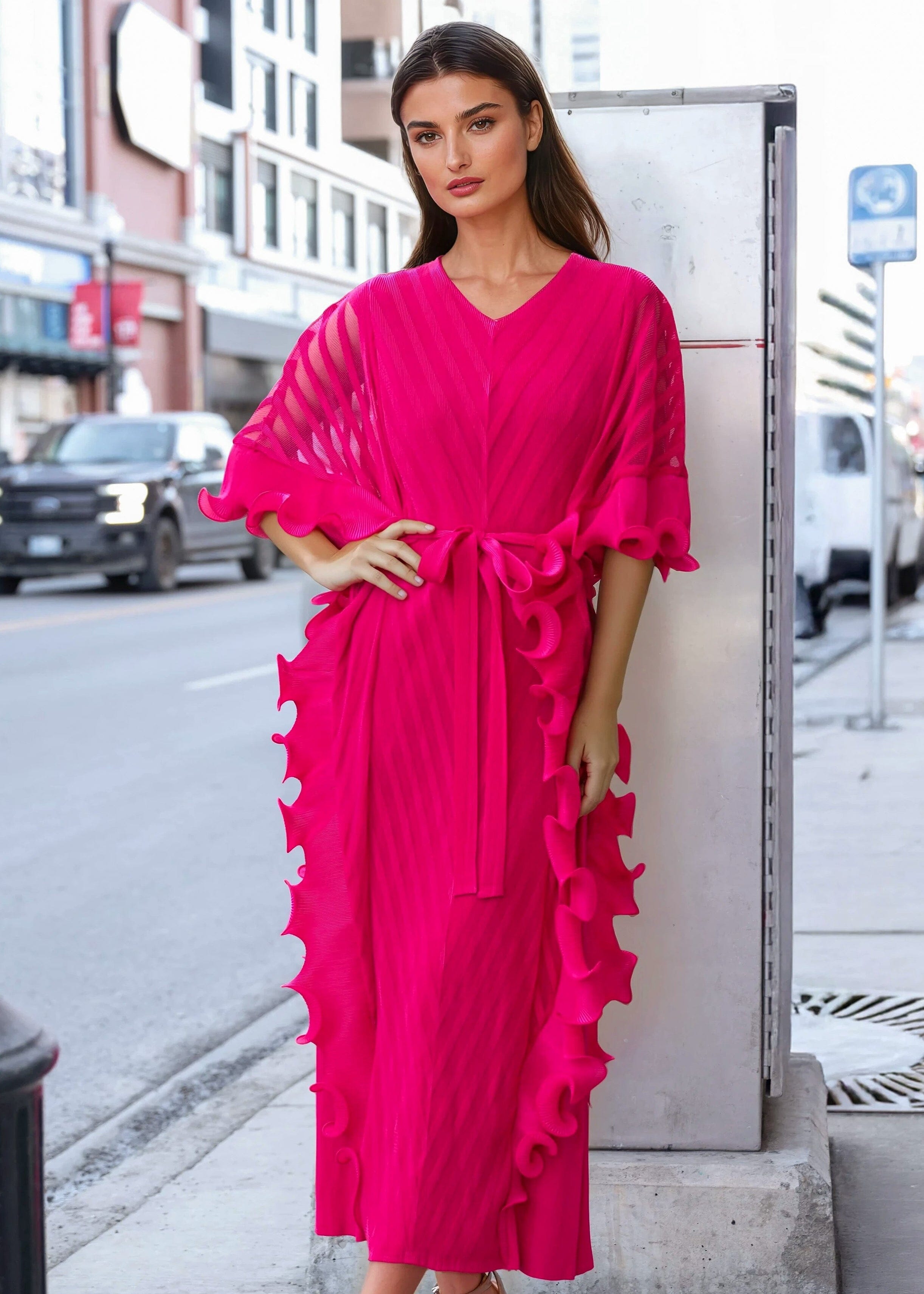 Pleated Ruffle Kaftan Dress - Kate Hewko Blue / One size Pleated Ruffle Kaftan Dress - Kate Hewko Blue / One size