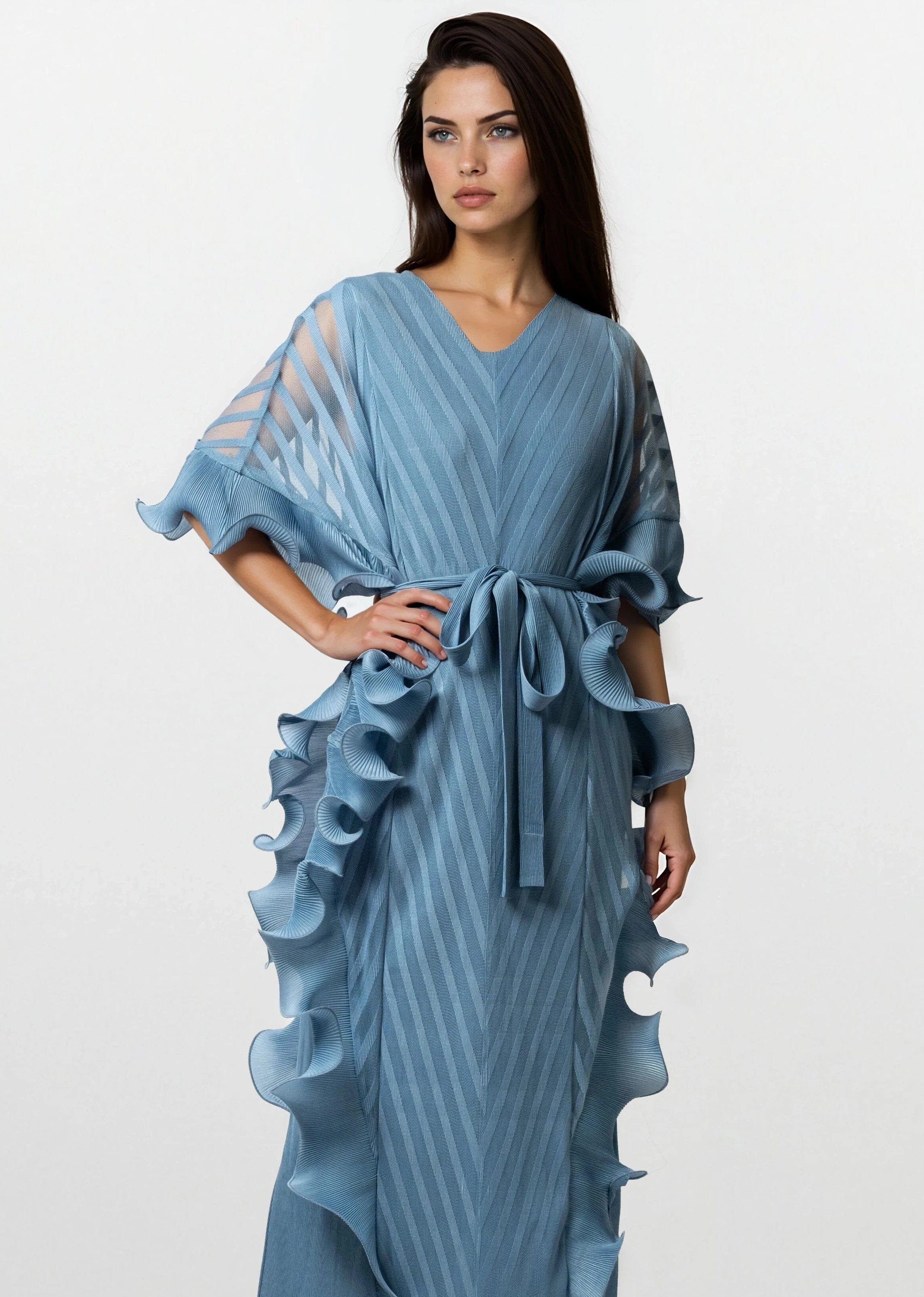 Pleated Ruffle Kaftan Dress - Kate Hewko Blue / One size Pleated Ruffle Kaftan Dress - Kate Hewko Blue / One size