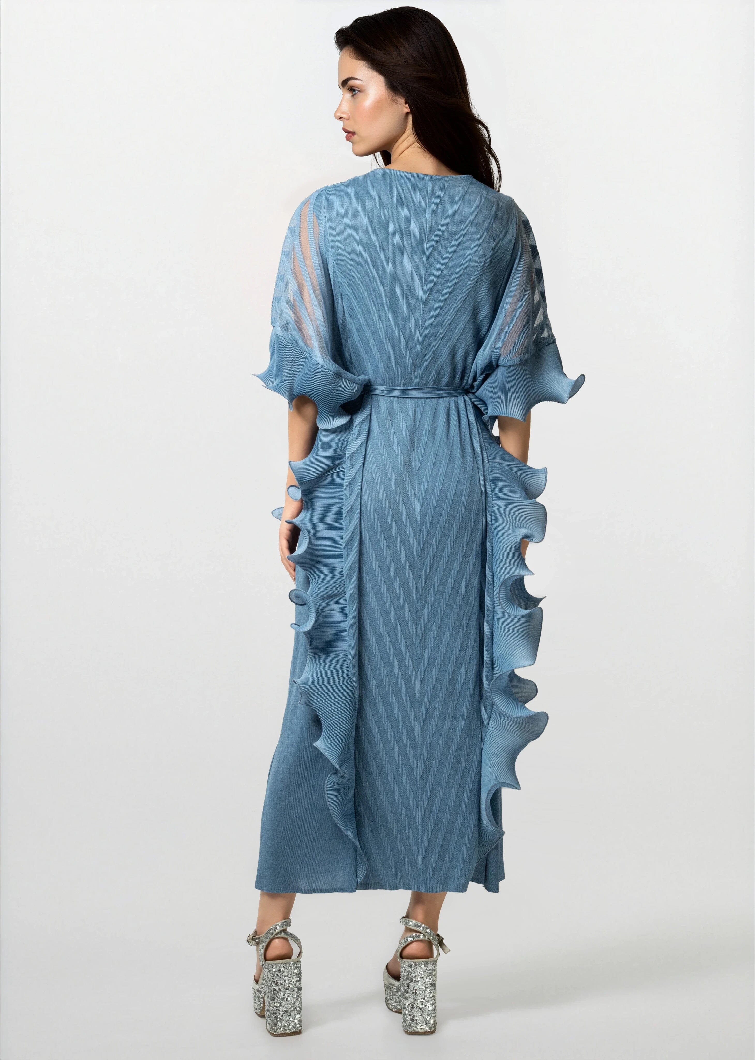 Pleated Ruffle Kaftan Dress