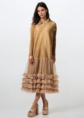 Pleated Tulle Trim Shirt Dress Dresses Kate Hewko 