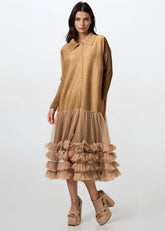 Pleated Tulle Trim Shirt Dress Dresses Kate Hewko 