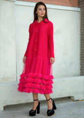 Pleated Tulle Trim Shirt Dress Dresses Kate Hewko 