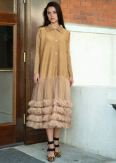 Pleated Tulle Trim Shirt Dress Dresses Kate Hewko 