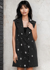 Polka Dot Pinstripe Vest Dress Dresses Kate Hewko Black S 