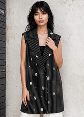 Polka Dot Pinstripe Vest Dress Dresses Kate Hewko Black S 
