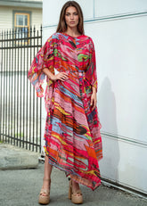 Pop Art Belted Pleated Dress Dresses Kate Hewko Hot Pink One size 