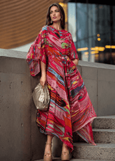 Pop Art Belted Pleated Dress Dresses Kate Hewko Hot Pink One size 