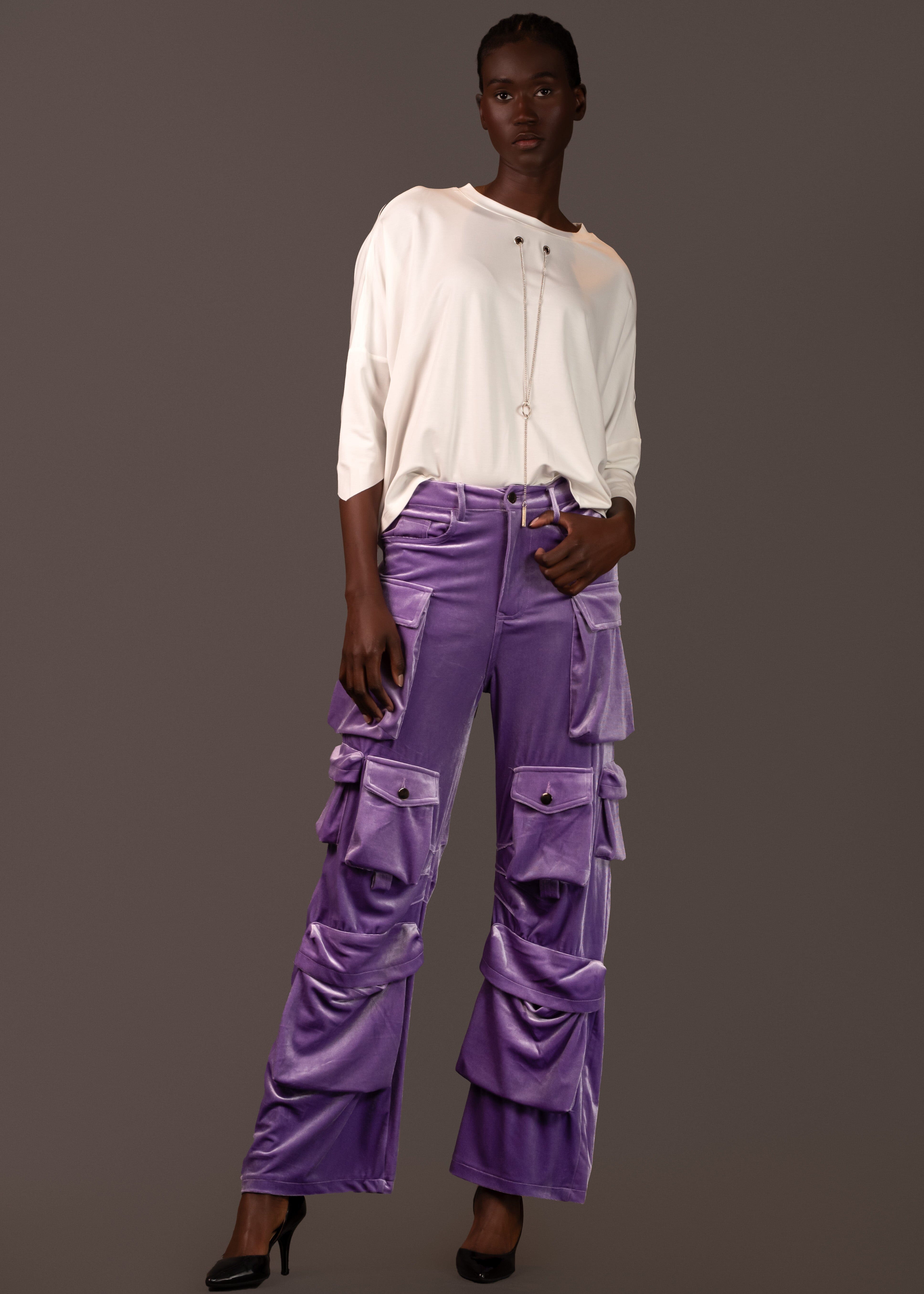 Purple Velour Cargo Pant Pants Kate Hewko 