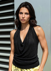 Rhinestone Cowl Neck Knit Tank Tank Tops Kate Hewko Black One size 