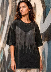 Rhinestone Drip Tee Tees Kate Hewko Grey S 