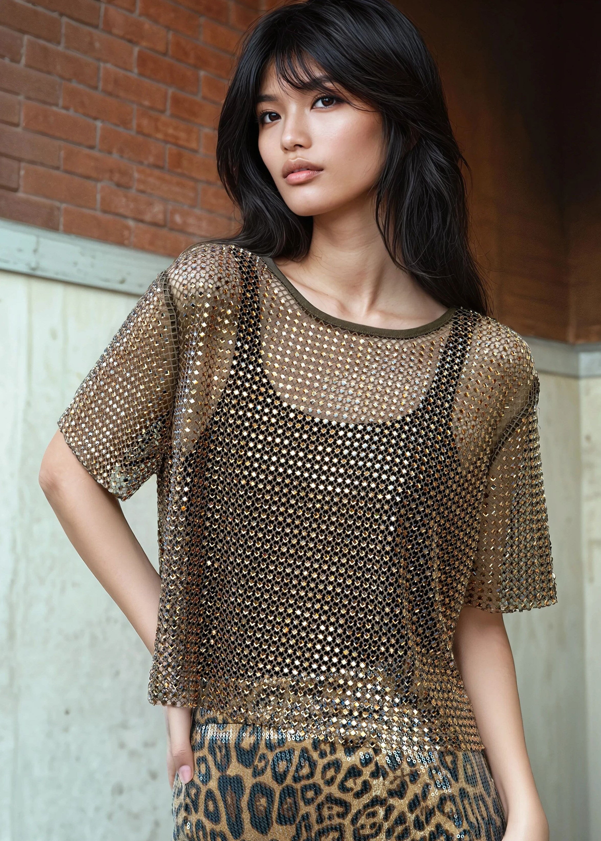 Rhinestone Fishnet Cropped Tee Tees Kate Hewko 