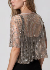 Rhinestone Fishnet Cropped Tee Tees Kate Hewko 