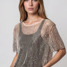 Rhinestone Fishnet Cropped Tee Tees Kate Hewko Beige One size 