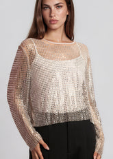 Rhinestone Fishnet Long Sleeve Long Sleeve Tees Kate Hewko 