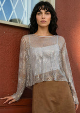 Rhinestone Fishnet Long Sleeve Long Sleeve Tees Kate Hewko 
