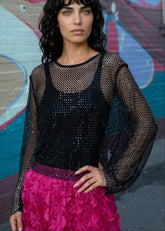 Rhinestone Fishnet Long Sleeve Long Sleeve Tees Kate Hewko 