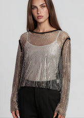 Rhinestone Fishnet Long Sleeve Long Sleeve Tees Kate Hewko 