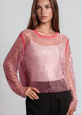 Rhinestone Fishnet Long Sleeve Long Sleeve Tees Kate Hewko 