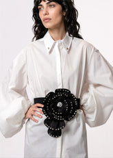 Rhinestone Flower Elastic Belt Belts Kate Hewko Black 