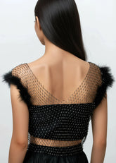Rhinestone Mesh Feather Trim Top Tank Tops Kate Hewko 