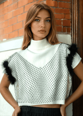 Rhinestone Mesh Feather Trim Top Tank Tops Kate Hewko 