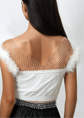 Rhinestone Mesh Feather Trim Top Tank Tops Kate Hewko 