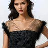 Rhinestone Mesh Feather Trim Top Tank Tops Kate Hewko Black One size 