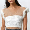 Rhinestone Mesh Feather Trim Top Tank Tops Kate Hewko White One size 