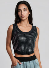 Rhinestone Studded Cropped Tank Top Tank Tops Kate Hewko 