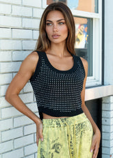 Rhinestone Studded Cropped Tank Top Tank Tops Kate Hewko Black One size 