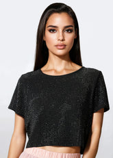 Rhinestone Studded Cropped Tee Tees Kate Hewko 