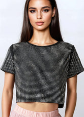 Rhinestone Studded Cropped Tee Tees Kate Hewko 