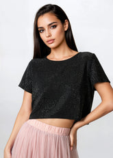 Rhinestone Studded Cropped Tee Tees Kate Hewko 