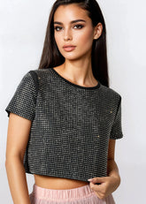 Rhinestone Studded Cropped Tee Tees Kate Hewko 