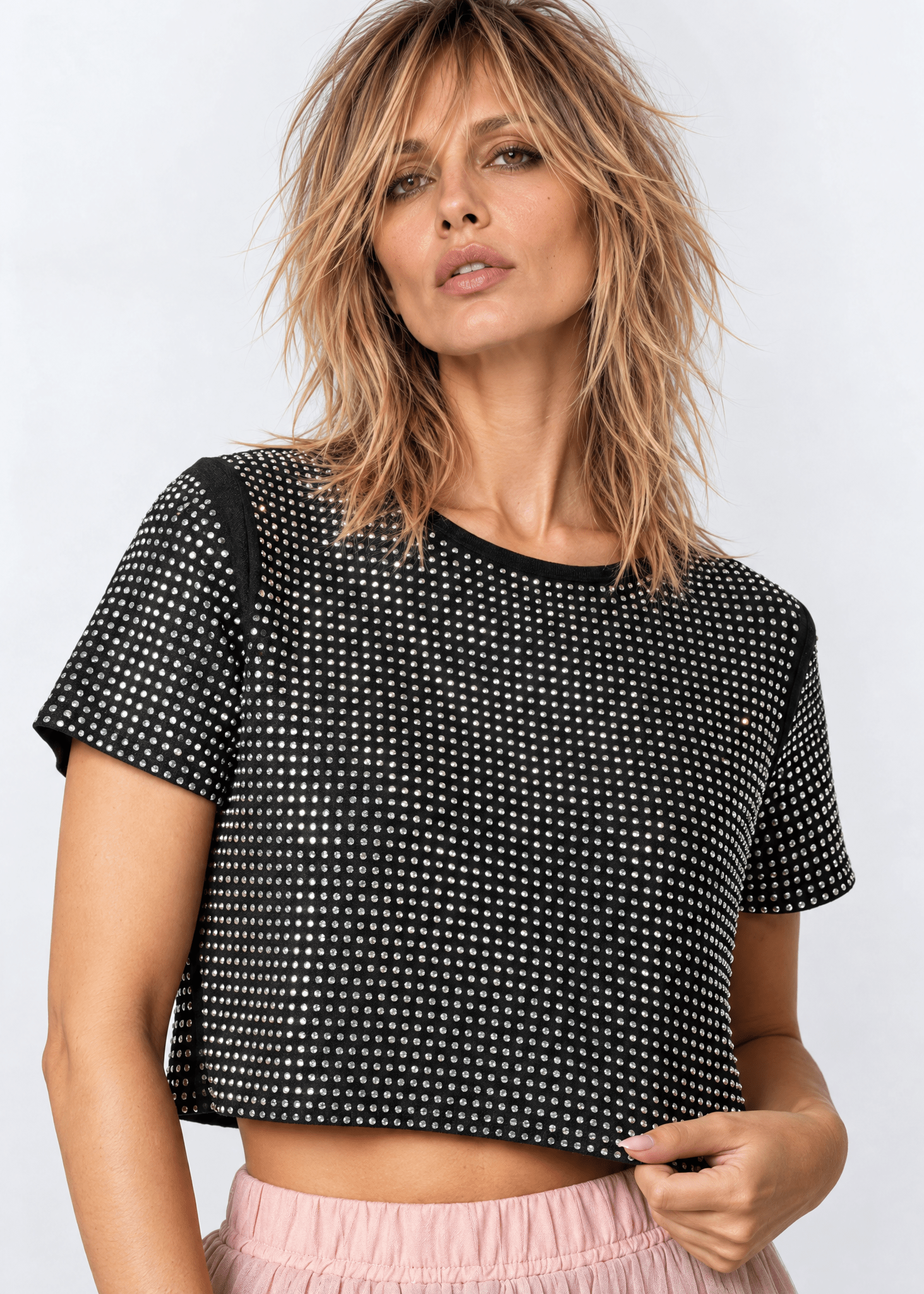 Rhinestone Studded Cropped Tee Tees Kate Hewko Silver One size 
