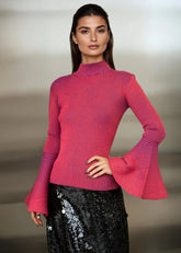 Ribbed Bell Sleeve Mock Neck Top Long Sleeve Tees Kate Hewko 